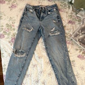 Garage Blue Straight Leg Jeans with Distressed Details